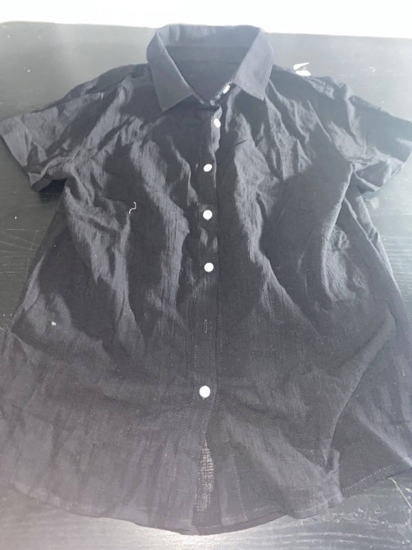 Photo 1 of Women's Short Sleeve Button Up Shirt, Black, Small