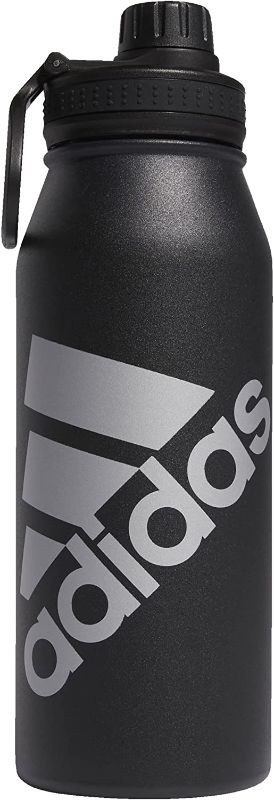Photo 1 of adidas 1 Liter (32 oz) Metal Water Bottle, Hot/Cold Double-Walled Insulated 18/8 Stainless Steel, Black/Silver Metallic