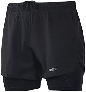 Photo 1 of ARSUXEO Men's Active Training Running Shorts 2 in 1, No Pockets, Black, Medium