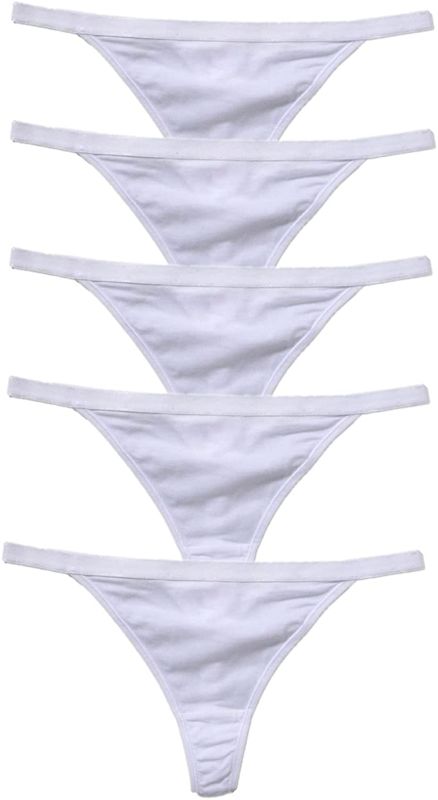 Photo 1 of 5 Pack Zofirao Women's Black White Red Panties Cotton Spandex Thongs Underwear G-strings, White, Small