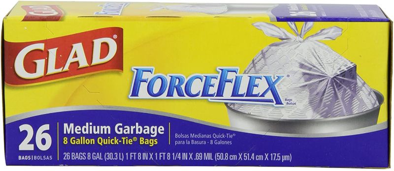 Photo 1 of Glad 70403 Force Flex Medium Garbage Bag 8 Gallon 26 Count