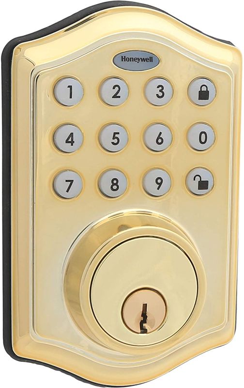 Photo 1 of Honeywell Safes & Door Locks - 8712009 Electronic Entry Deadbolt with Keypad, Polished Brass, 2.9 x 2 x 6.2 inches