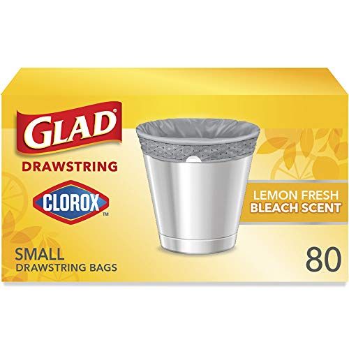 Photo 1 of Glad Small Drawstring Trash Bags with Clorox, 4 Gallon Grey Trash Bags, Lemon Fresh Bleach Scent, 80 Count