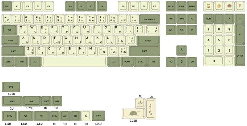 Photo 1 of XDA V2 Matcha Green Tea Dye Sub Keycap Set Thick PBT for Keyboard gh60 Poker 87 tkl 104 ansi xd64 bm60 xd68 xd84 xd96 Japanese (Matcha Set JAN x1)