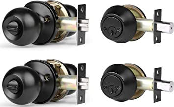 Photo 1 of 2 Pack Entry Door Knob and Double Cylinder Deadbolt Combination Set, Keyed Alike, Flat Black Entry Entrance Keyed Round Door Knobs Lockset with Deadbolt Lock Set for Exterior/Front Door, SILVER (DIFFERS FROM STOCK PIC)