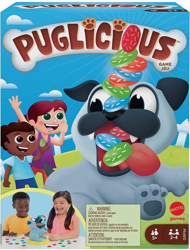 Photo 1 of Mattel Games Puglicious Kids Game, Dog Treat-Stacking Challenge with Hungry Puppy