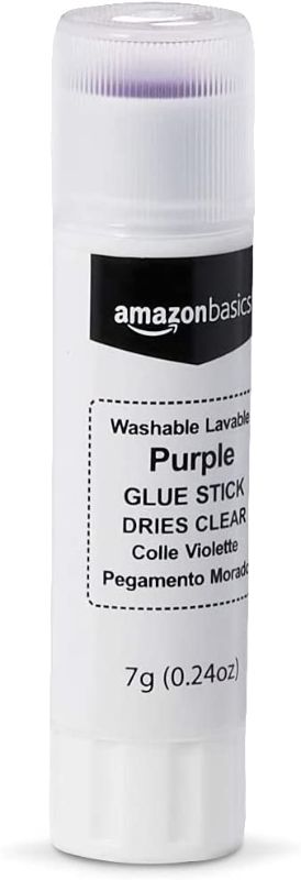 Photo 1 of Amazon Basics Purple Washable School Glue Sticks, Dries Clear, 0.24-oz Stick,60-Pack