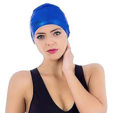 Photo 1 of swim elite swim cap for long hair, purple, includes nose plug