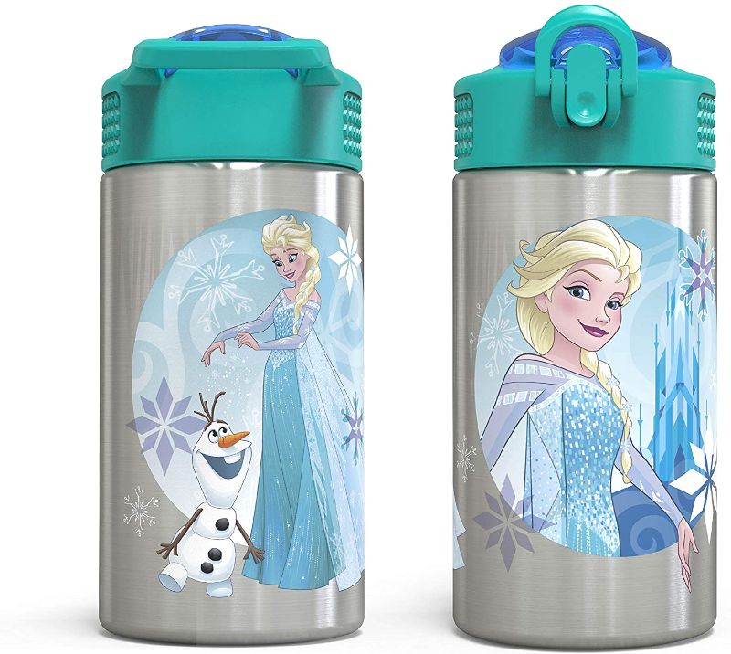 Photo 1 of Zak Designs Frozen 15.5oz Stainless Steel Kids Water Bottle with Flip-up Straw Spout - BPA Free Durable Design, Frozen Girl SS, Elsa