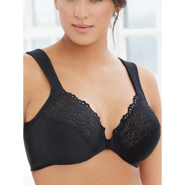 Photo 1 of Glamorise Women's Plus Size Wonderwire Front-Close Bra Underwire #1245, Black, 46DD