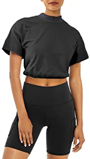 Photo 1 of Sanutch Cropped Tshirt Short Sleeve Workout Tops Gym Shirts Crop Top Fitness for Women, Black, Large