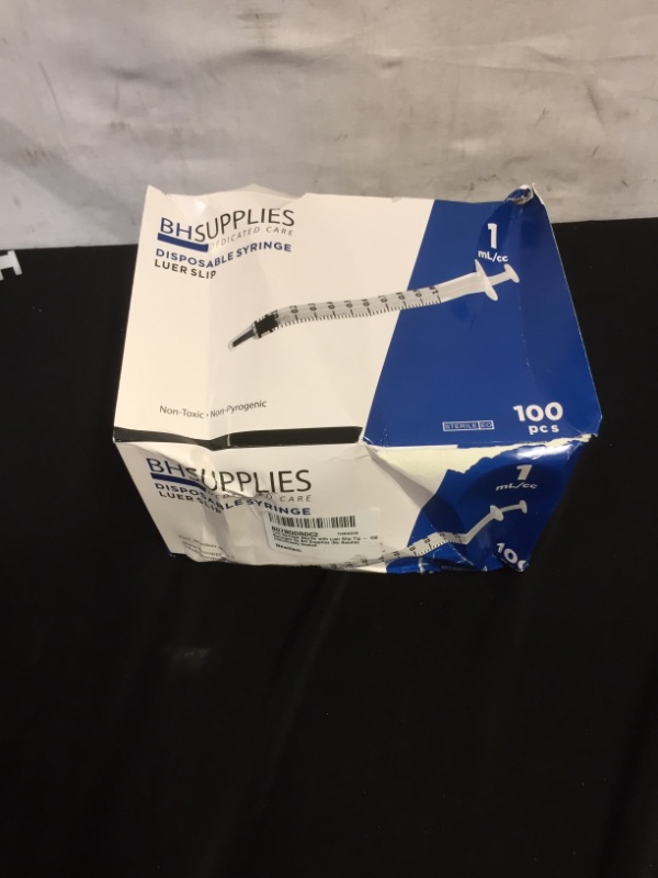 Photo 1 of 1ml Syringe Sterile with Luer Slip Tip - 100 Syringes by BH Supplies (No Needle) Individually Sealed (box is damaged) (items is new)