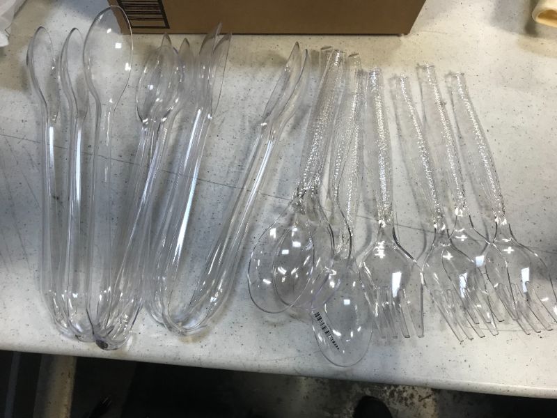 Photo 1 of  Disposable Serving Utensils, Large Plastic Salad Spoons/ Forks/ Tongs  