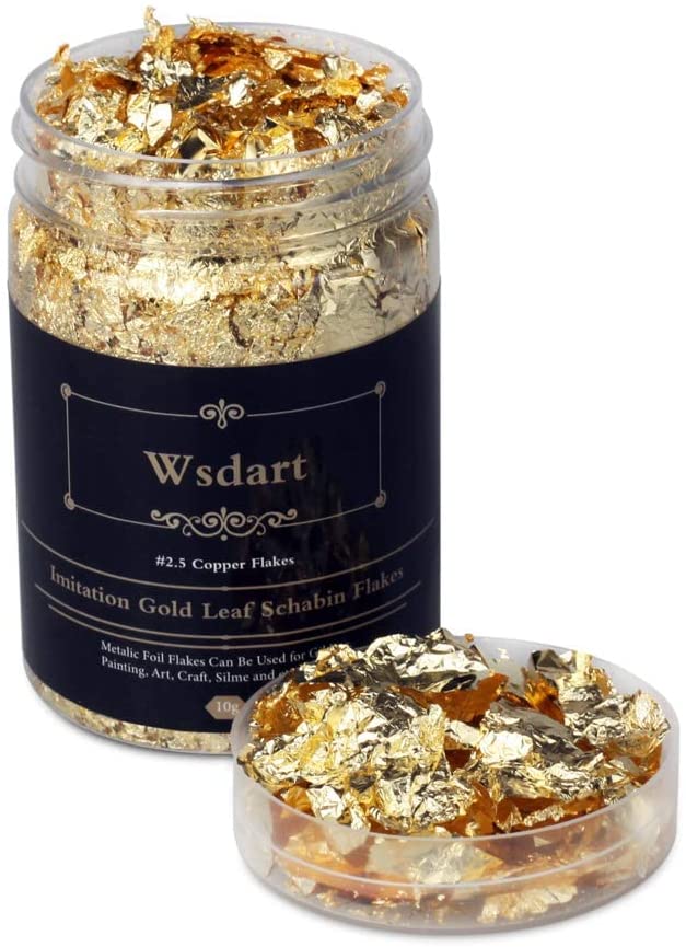 Photo 1 of 2 pack Wsdart Gilding Flakes - 10 Grams Metal Leaf Color 2.5 Gold Flakes for Nails Imitation Gold Schabin Flakes, Metallic Foil Flakes for Resin Art, Painting and Crafts, Nail Art
