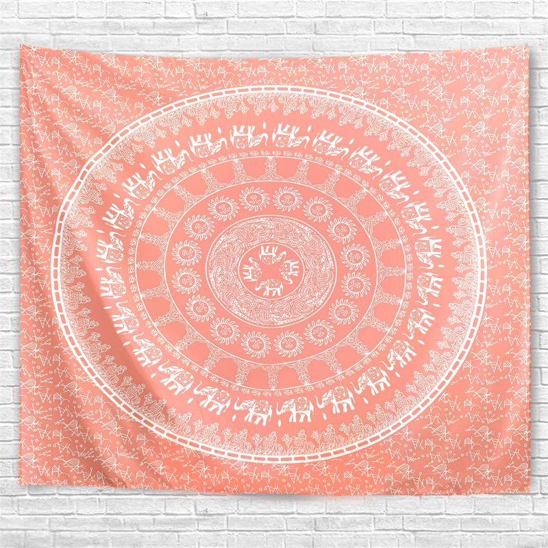 Photo 1 of BROVAVE Bohemian Tapestry Wall Hanging Indian Art Print for Bedding Home Decor (Sweet Pink, 55"x73")
