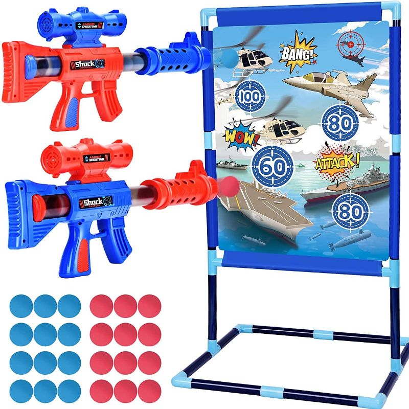 Photo 1 of soulern Shooting Game Toy for Kids 6 7 8 9 10+ Years Old, 2-Player Toy Guns Set with Standing Shooting Target and 24 Foam Balls, Indoor Activity Game for Boys and Girls, Compatible with Nerf Toys
