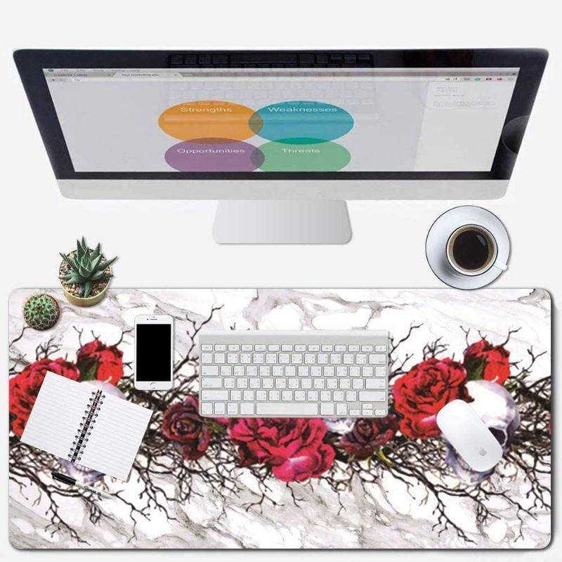 Photo 1 of Large Gaming Mouse Pad with Stitched Edges, Extended Mousepad Non-Slip Base, Water Resist Keyboard Pad, Desk Mat for Gamer, Office & Home, 31.5 x 15.7 x 0.12 inches Extended Size Mouse Pad Marble Rose
