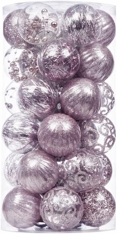 Photo 1 of XmasExp 30ct Christmas Ball Ornaments Set -Mini Clear Plastic Shatterproof Xmas Tree Ball Hanging Baubles Stuffed Delicate Glittering for Holiday Xmas Party Decoration (50mm/1.97",Pinkish Gold)
