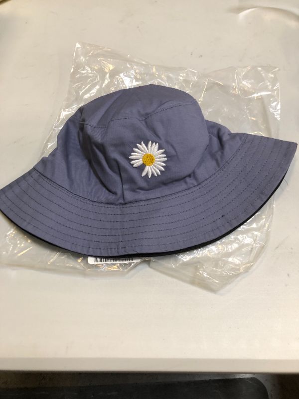 Photo 2 of Bucket Hat,Unisex 100% Cotton Summer Travel Beach Sun Cap REVERSABLE
DAISY FLOWER NAVY/BLACK
