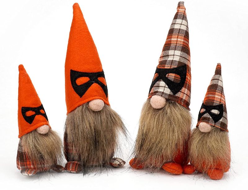 Photo 1 of Halloween Orange Family Cat Gnomes Handmade Swedish Plush Dolls for Home Party Decorations Ornaments Indoor Set of 4
