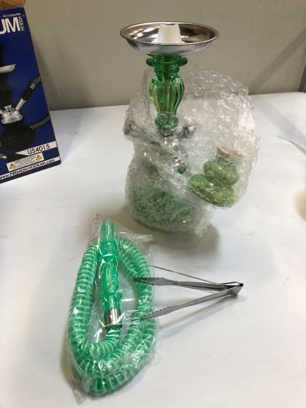 Photo 2 of 11" Premium 2 Hose Hookah Complete Set - Mini  Hookah Glass Vase Green