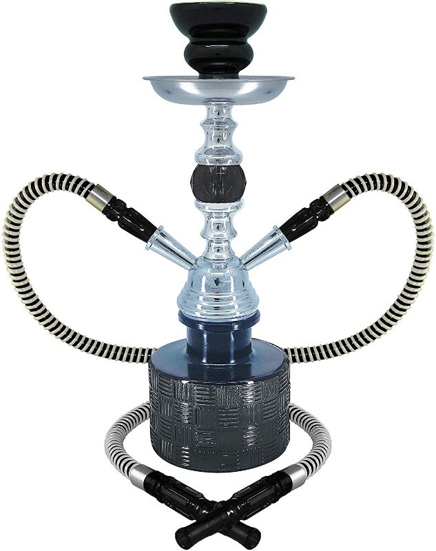 Photo 1 of 13 Inches Ripple Complete Hookah Set, Modern 2 Hose Hookah Kit with Hookah Accessories - Black 2 Hose Hookah Set
