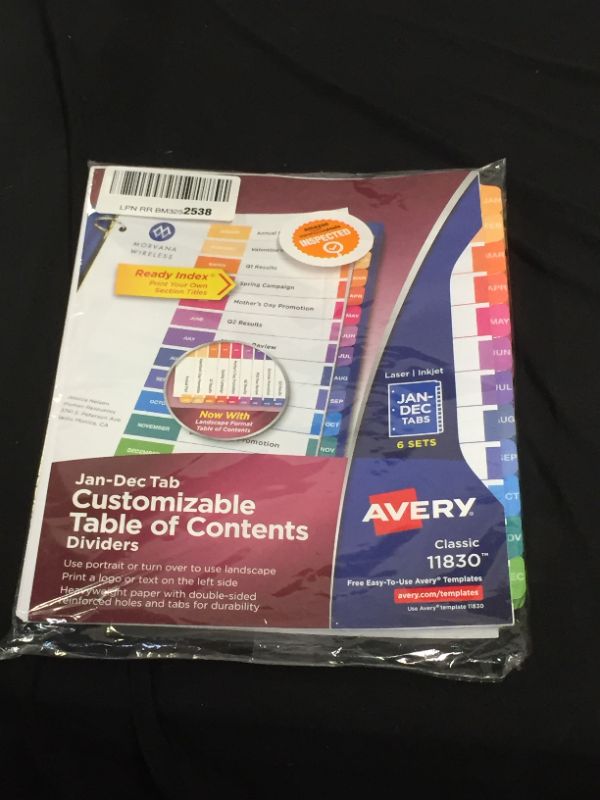 Photo 2 of Avery Monthly Dividers for 3 Ring Binders, Customizable Table of Contents, Multicolor Tabs, 6 Sets (11830)
