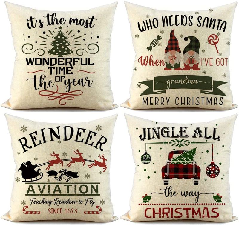 Photo 1 of 
FIBEROMANCE Christmas Pillow Covers 18x18 inch Set of 4 Gnome Santa Farm Truck Decorative Throw Pillows Christmas Décor Xmas Decoration Winter Holiday Christmas Pillow Cushion Case for Home