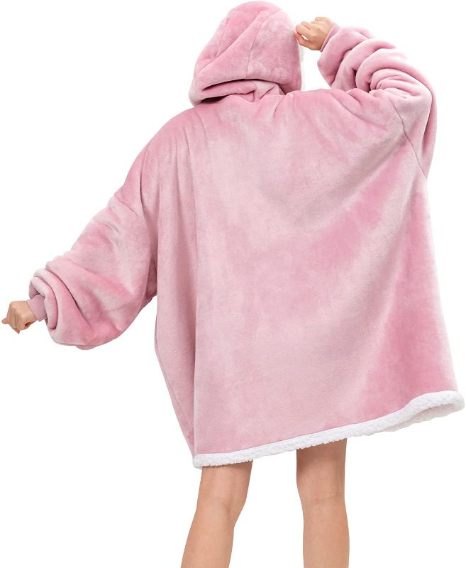 Photo 1 of Angelhood blanket hoodie wearable Blanket (Pink,adult 37") Super Soft Warm Oversized Blanket Sweatshirt Flannel Sherpa Blanket with Giant Pocket for Men Women Teens Friends
