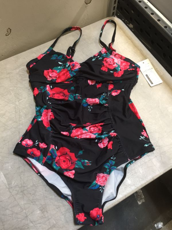 Photo 1 of SHESHOW WOMENS FLORAL BATHING SUIT ONE PIECE BLACK 
SIZE LARGE