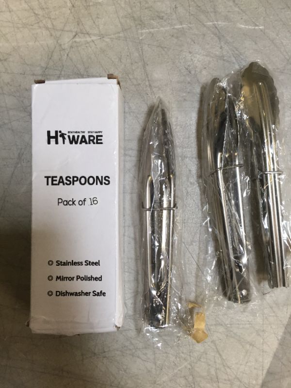 Photo 1 of 16 PCS STAINLESS STEEL SPOONS AND 3 MINI TONGS