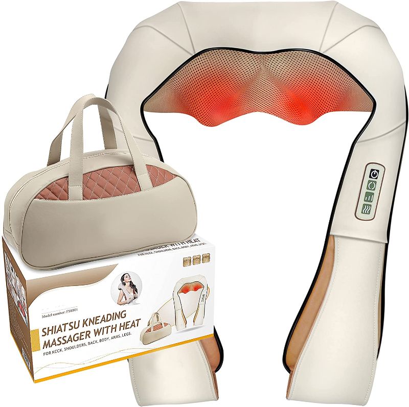 Photo 1 of FIVE S FS8801 Shiatsu Neck and Back Massager with Heat Deep Kneading Massage for Neck, Shoulders, Back, Legs, Feet for Home, Office, Car - Beige
