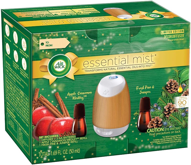 Photo 1 of Air Wick Air Wick Essential Mist Fall Starter Kit (1 Diffuser + 2 Refills), Apple Cinnamon & Woodland Pine, 3 Count
