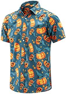 Photo 1 of ENVMENST Halloween Button Up Shirt for Men Fun Pumpkins Printed Casual Short Sleeve Hawaiian Aloha Shirts