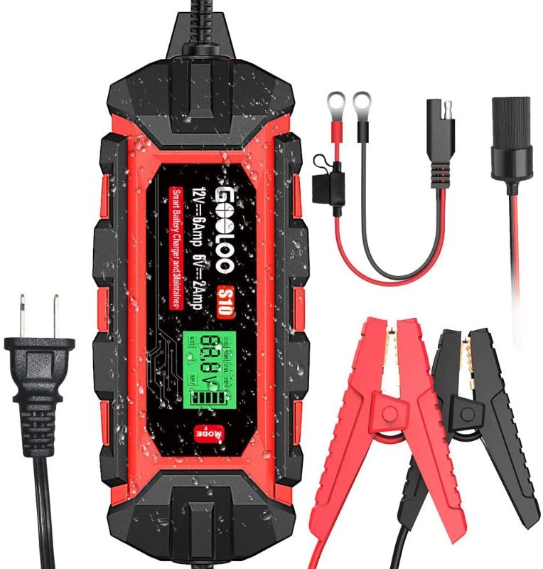 Photo 1 of GOOLOO Supersafe S10 10 Amp 6V/12V Smart Car Battery Charger Automotive, Automatic Trickle Charger and Maintainer Water-Resistant for Truck SUV Lawn Mower RV ATV Lead-Acid Battery
