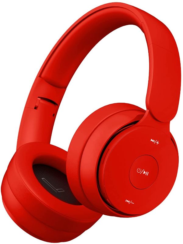 Photo 1 of BRNEWO Bluetooth Headphones Hi-Fi Stereo Wireless Headphones Foldable Wired/Wireless/TF Subwoofer/PC Bluetooth 5.0 Wireless Headset with Mic,25Hours Playtime for Travel/Work (Red)