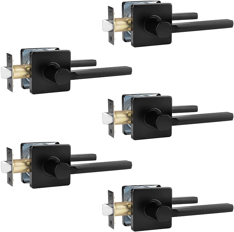 Photo 1 of (5 Pack) Probrico Passage Lever Door Handle Lock Non-Locking Keyless Square Lever for Hall and Closet with Matte Black Finish, for Right & Left Side Door Lock
