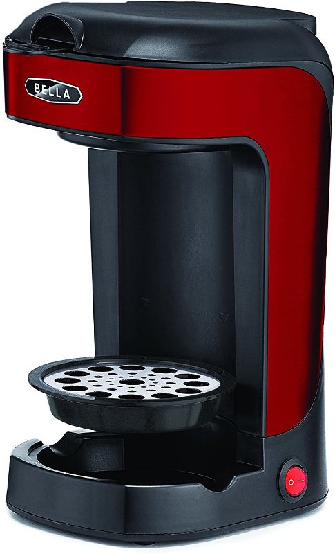 Photo 1 of BELLA Scoop One Cup Coffee Maker, 8.5 x 10.3 x 5.1 inches, Red & Stainless Steel
