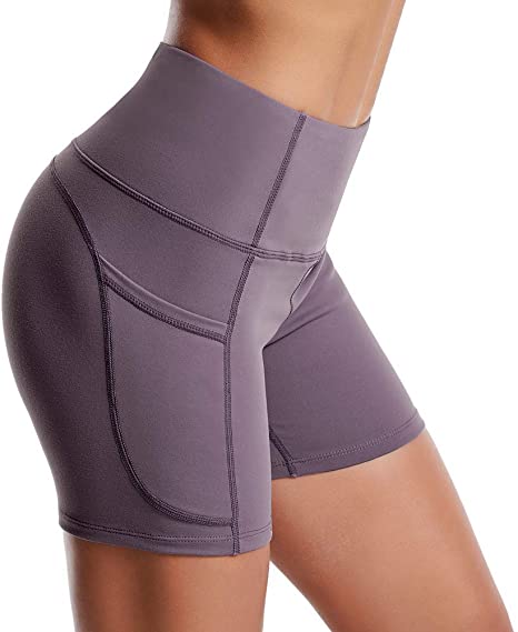 Photo 1 of THE GYM PEOPLE High Waist Yoga Shorts for Women's Tummy Control Fitness Athletic Workout Running Shorts with Deep Pockets