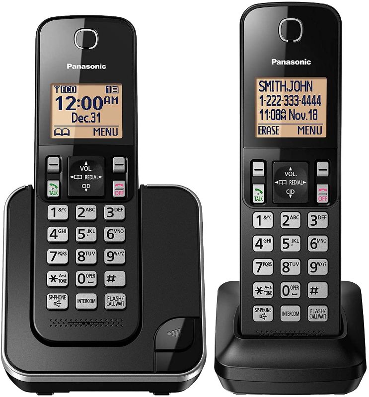 Photo 1 of Panasonic Expandable Cordless Phone System with Amber Backlit Display – 2 Handsets – KX-TGC352B (Black)
