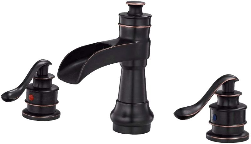 Photo 1 of BWE Widespread Bathroom Faucet Oil Rubbed Bronze with Supply Line Lead-Free Waterfall Bathroom Faucet 8 Inch 2-Handle 3 Hole Lavatory Sink Faucets Mixer Tap
