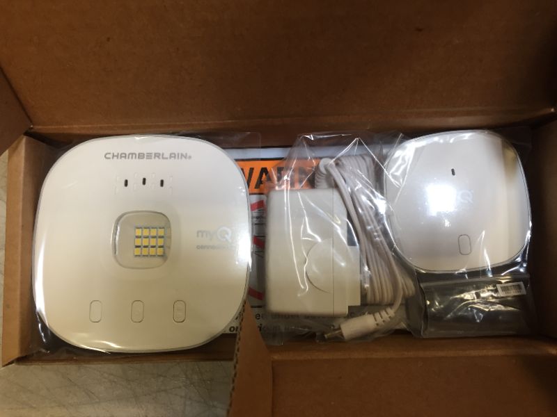 Photo 2 of myQ Chamberlain Smart Garage Control - Wireless Garage Hub and Sensor with Wifi & Bluetooth - Smartphone Controlled, New Design, myQ-G0401-ES, White
