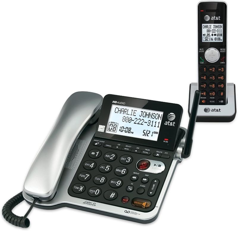 Photo 1 of AT&T CL84102 DECT 6.0 Expandable Corded/Cordless Phone with Answering System and Caller ID/Call Waiting, 1 Corded and 1 Cordless Handset,Silver and Black
