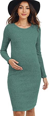 Photo 1 of HELLO MIZ Women's Knit Ribbed Maternity Dress with Long Sleeve
