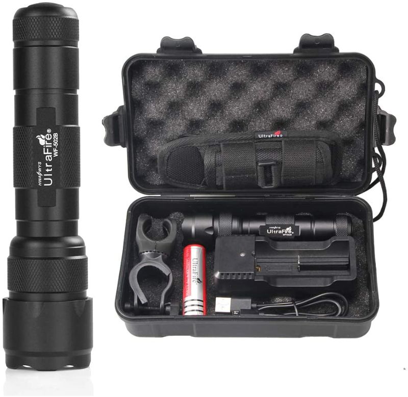 Photo 1 of UltraFire WF-502B LED Tactical Flashlight, 5 Modes 1000 High Lumens Flashlight Torch with Duty Belt Flashlight Holster, Rechargeable Battery, USB Battery Charger, Bicycle Mount
