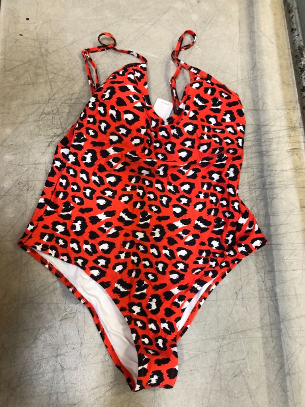 Photo 1 of WOMEN'S 2XL NEON RED CHEETAH PRINT ONE PIECE SWIM SUIT