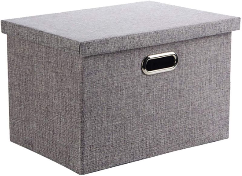 Photo 1 of 
Wintao Storage Bins with Lids, Foldable Decorative Storage Box Linen Fabric Containers Cube Baskets Organizer with Cover for Home Bedroom Closet Office (Gray-1Pack 17.3x12.3x11.4in).
