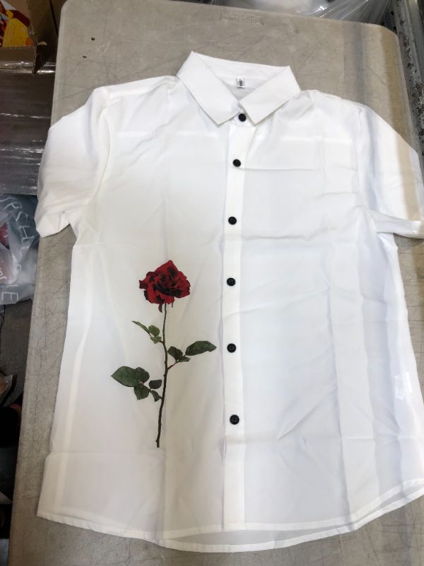 Photo 1 of MENS SMALL BUTTON DOWN COLLAR SHIRT WITH ROSE GRAPHIC