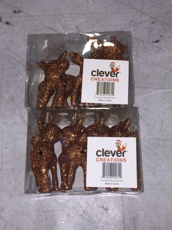 Photo 2 of 2 PACK Clever Creations Gold Reindeer Ornaments Set, Christmas Decor Theme, Shatter Resistant Sparkling Ornaments, 4 Pack
