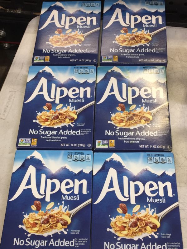 Photo 1 of Alpen No Sugar Added Muesli, Swiss Style Muesli Cereal, Whole Grain, Non-GMO Project Verified, Heart Healthy, Kosher, Vegan, No Sugar Added, 14 Ounce (Pack of 6)

